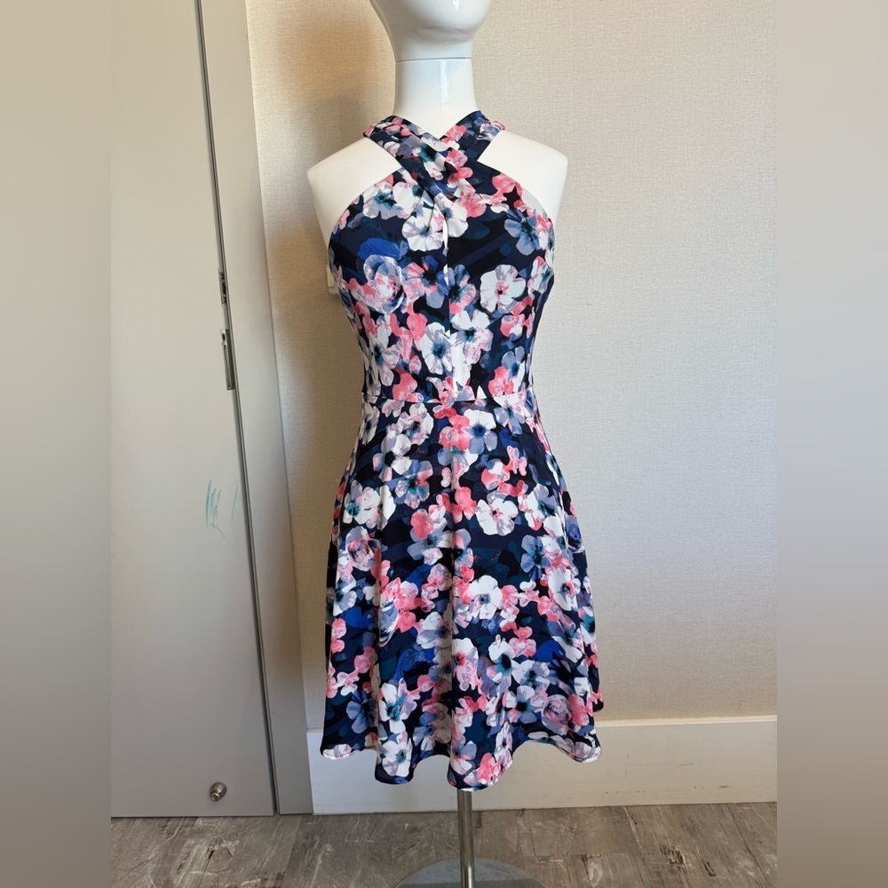 Express Floral Cross-Neck Dress